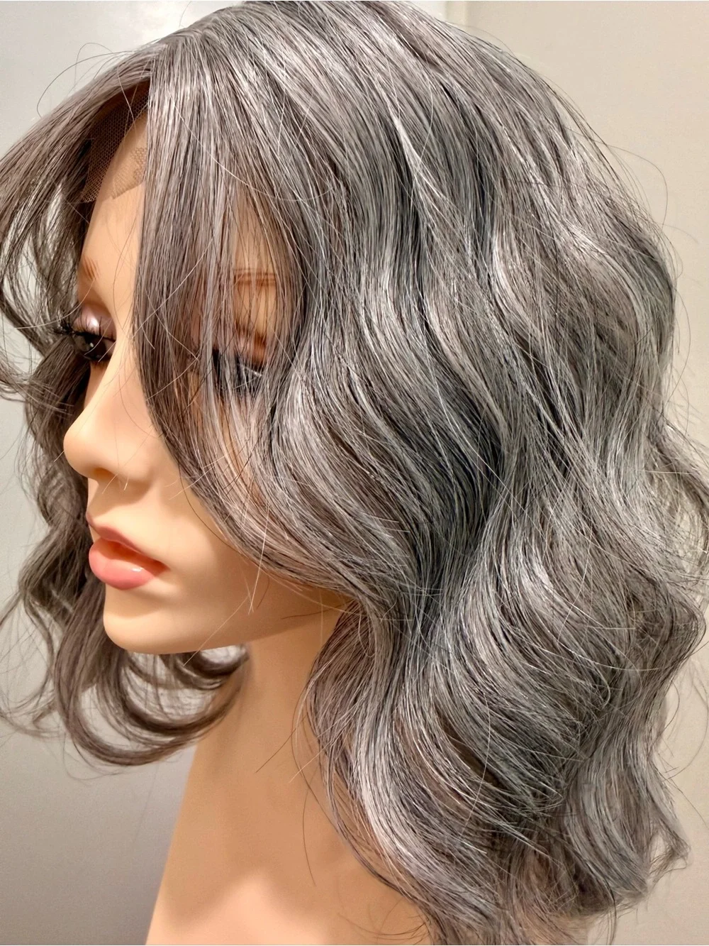 HAIR, 14” Wavy Topper, Center Part, Gray/Silver/Salt & Pepper